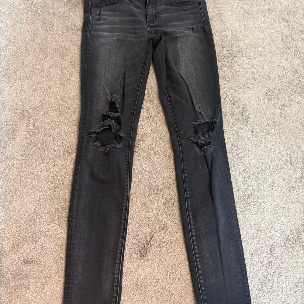 American Eagle Outfitters Black Distressed Jegging 8